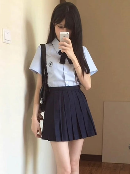 Preppy Sakura Shirt Embroidery Style White/Gray/Blue