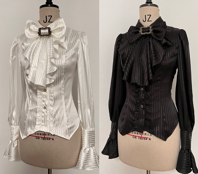 Sleeves with Jabot Bowtie White Lolita Long Shirt Ouji