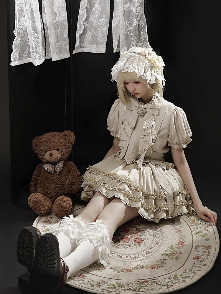 Sweet Blouse and Ruffle Bubble Skirt Set with Cross Straps - Unknown Star