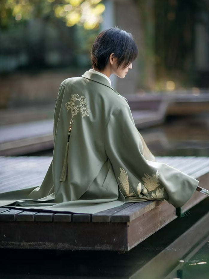 Han-inspired with Green Unisex Coat Pleating Details