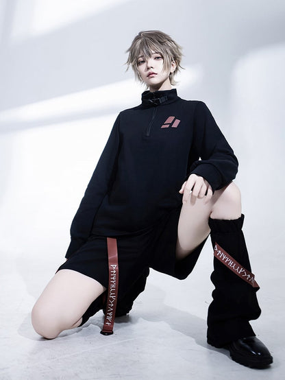 Ouji Shorts Rot Techwear Fashion Strappy und Schwarz