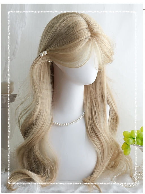 Long With Wigs Wavy 65cm Bangs Curtain Blonde