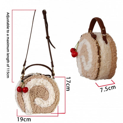 Dessert - Style Shoulder Sweet Plush Round Bag Dark Brown Lolita Kawaii