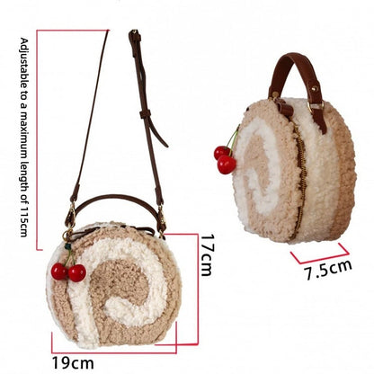 Sweet Style Round Dessert Shoulder Plush Brown Kawaii Lolita Light - Bag