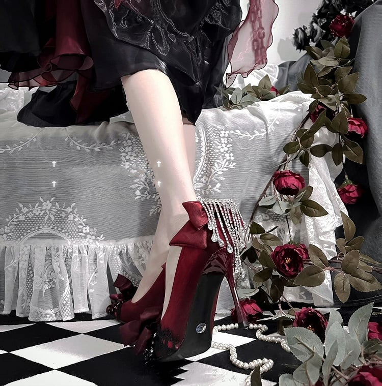 Red Rhinestone High Heels with 5CM/9CM Options - A Sky Rabbit