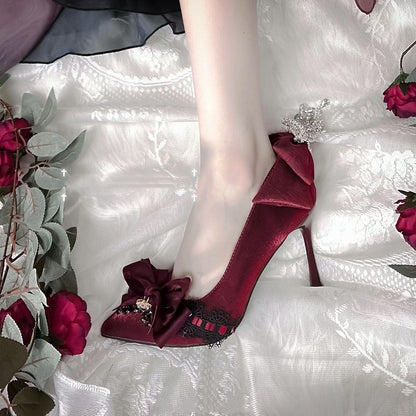 Red Rhinestone High Heels with 5CM/9CM Options - A Sky Rabbit