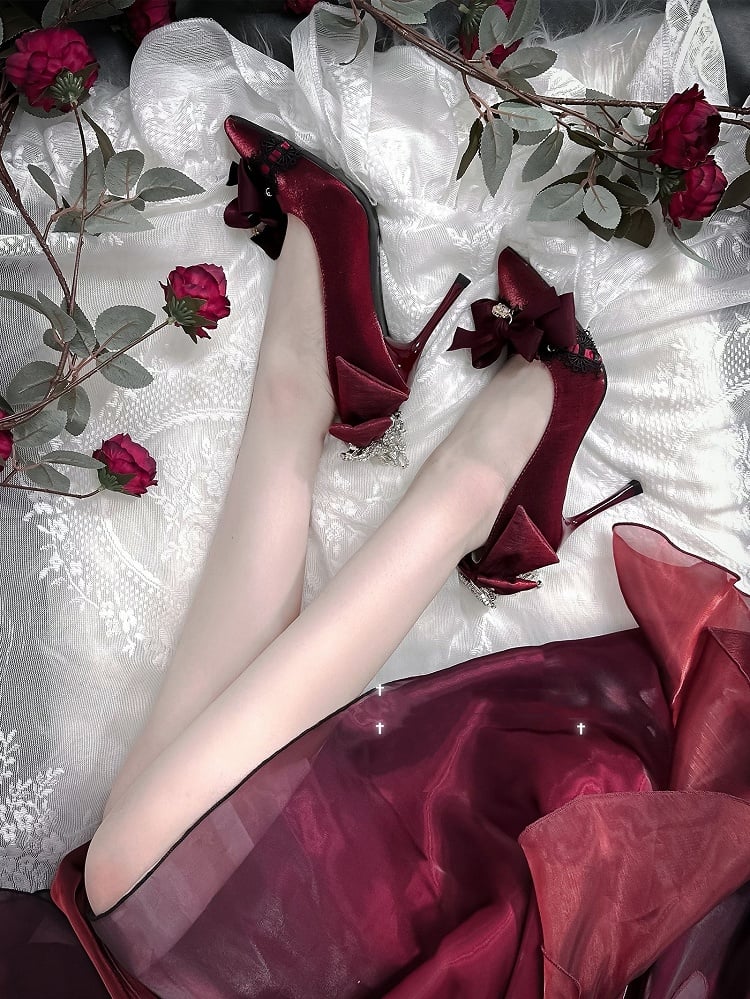 Red Rhinestone High Heels with 5CM/9CM Options - A Sky Rabbit