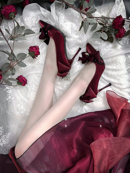 Red Rhinestone High Heels with 5CM/9CM Options - A Sky Rabbit