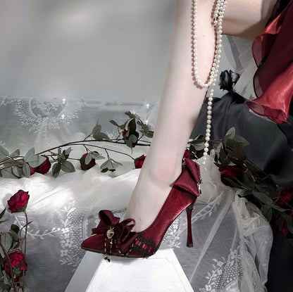 Red Rhinestone High Heels with 5CM/9CM Options - A Sky Rabbit