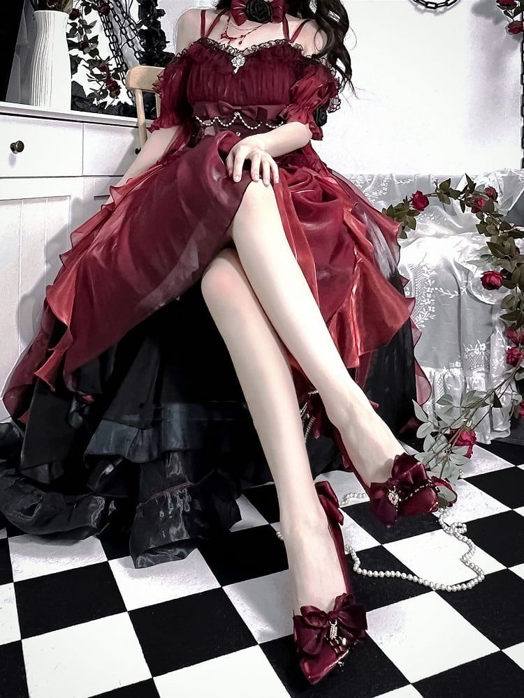 Red Rhinestone High Heels with 5CM/9CM Options - A Sky Rabbit