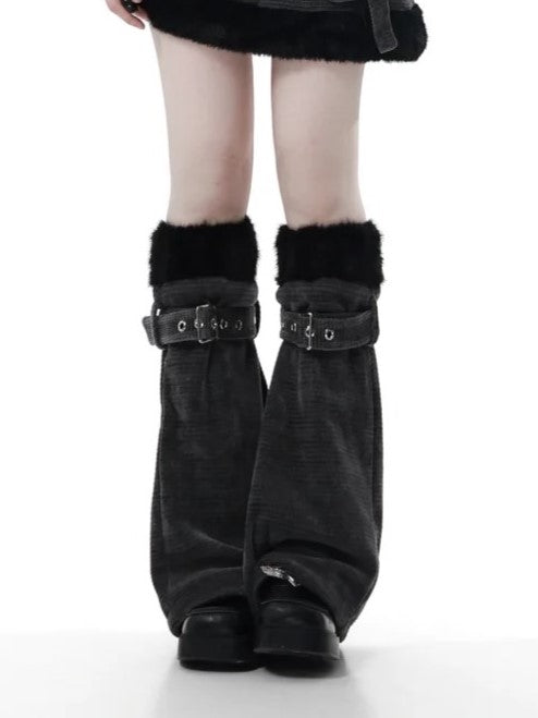 Dark and Plush Accents Strap Leg Gray with Buckle Warmers