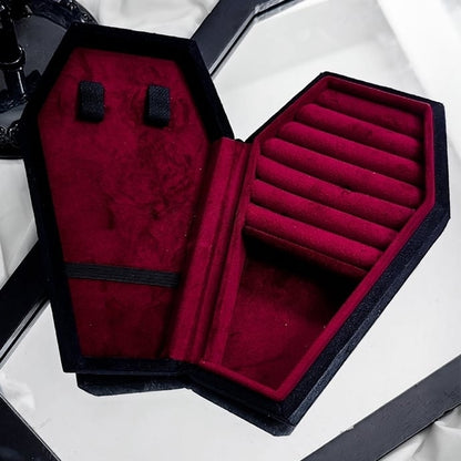 Red/ with Blue Organizer Pink/ Coffin Box Gothic Accessory Velvet Interior in Jewelry Storage