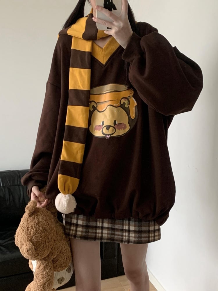 黄色とコーヒー色のストライプ柄ポンポンスカーフ