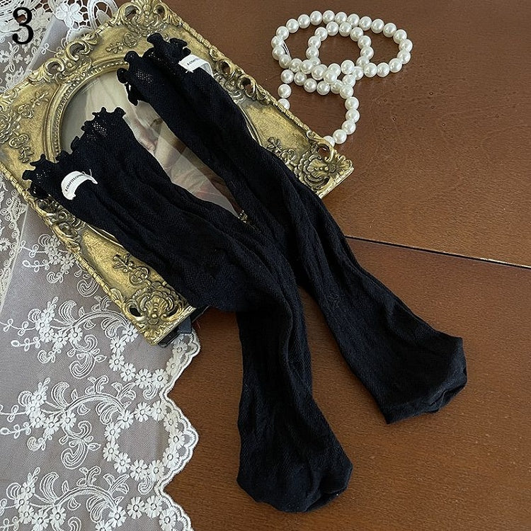 Banded Black Socks/Leg Underknee Stockings/Lace Loop Crisscorss