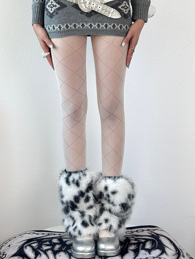 Diamond Pattern Tights White/Black/Gray