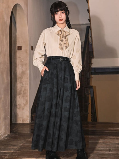 Grey Chinese Style Print - Skirt Leaf Dark