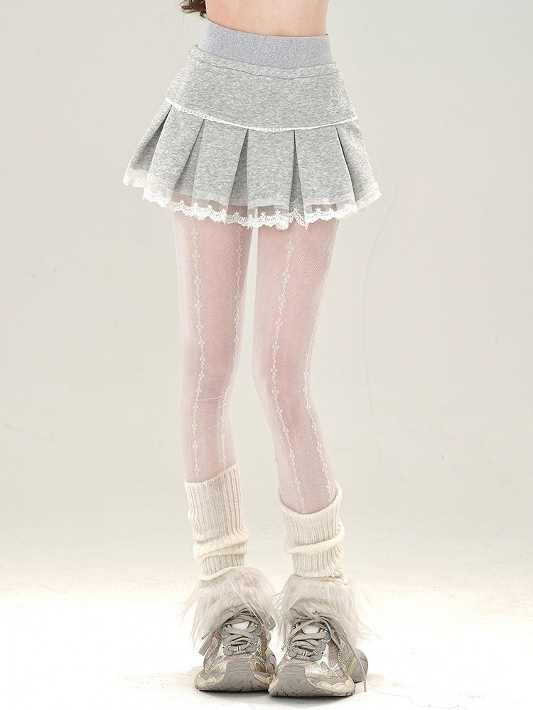 レーススカート ミニ ボックス グレー トリム プリーツ