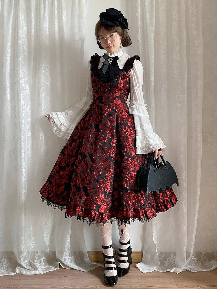 Red and Black Lace Trim JSK Gothic Lily - Miss Point