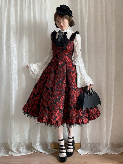 Red and Black Lace Trim JSK Gothic Lily - Miss Point