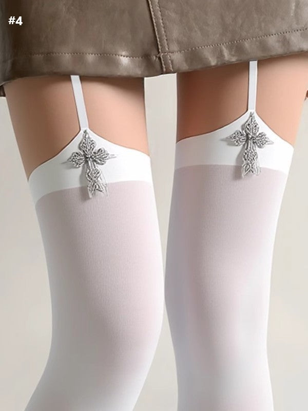 Black Gothic / Stockings Cross Punk White Suspender