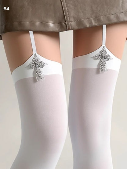 Black Gothic / Stockings Cross Punk White Suspender