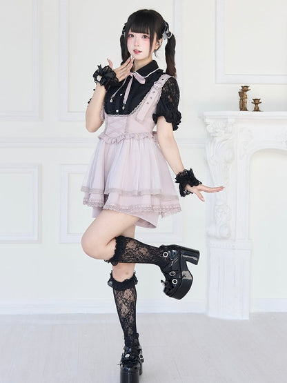 Schnallenriemen Herzdetails Jirai Kei Overallkleid Verstellbare Schulter Rosa mit Perlen