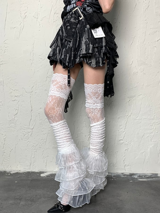 Strümpfe Bittersweet Floral Overknee Weiß Muster