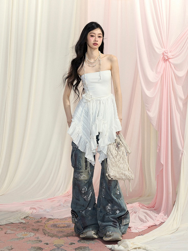 ストラップレストップ ホワイトハンカチヘム グラマラス