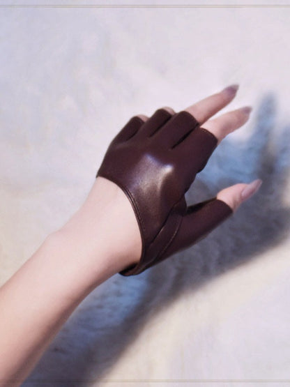 Punk Half-Finger Leather Gloves - Mr. Cat