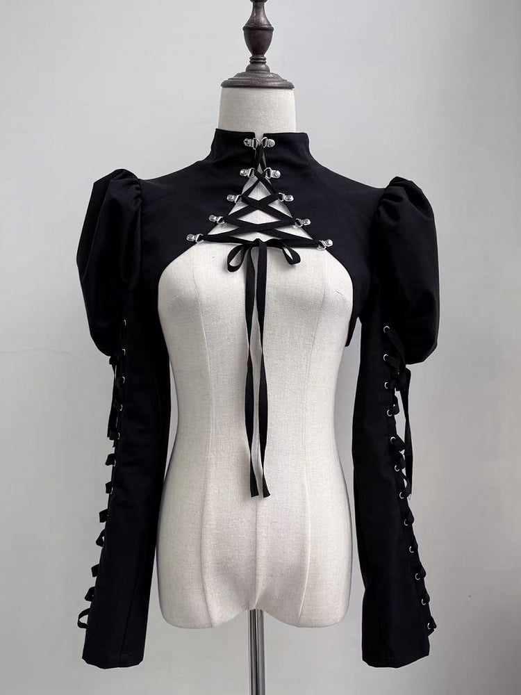 Cropped Lace-Up Bolero in Black - Moonveil Manuscript