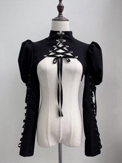 Cropped Lace-Up Bolero in Black - Moonveil Manuscript