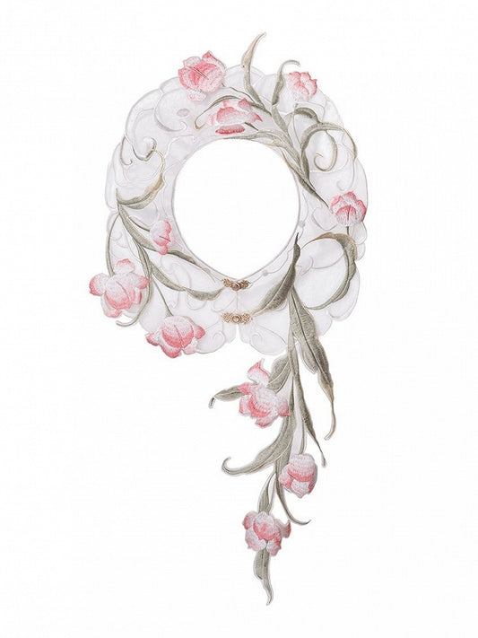 Floral-Embroidered White Shoulder Capelet in Chinese-Inspired Design - Unknown Star