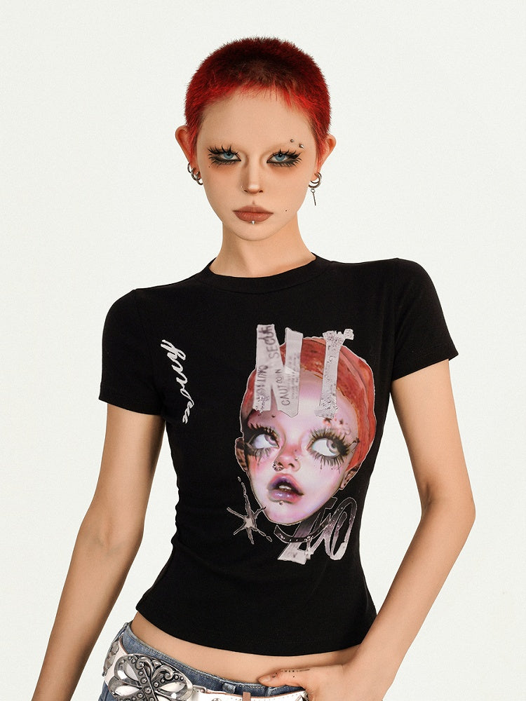 Graphic Slim-Fit Girl Punk Redhead Black T-shirt