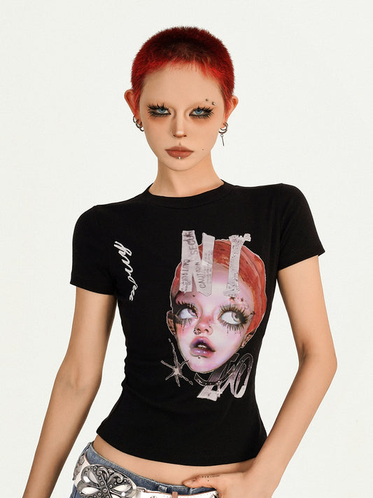 Graphic Slim-Fit Girl Punk Redhead Black T-shirt