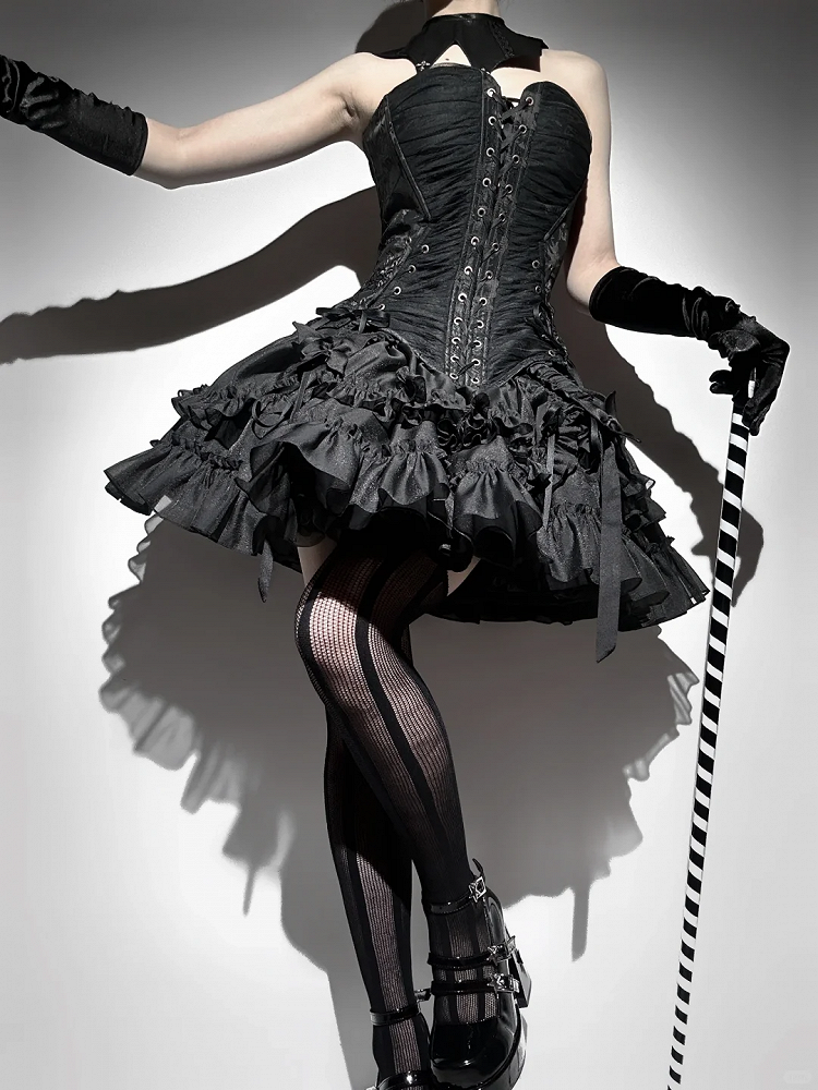 Gothic Lace-up Top Lolita Corset Details Black