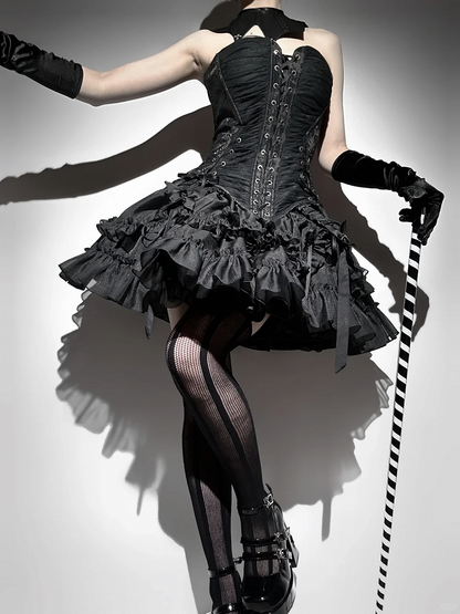 Lolita Drawstring Hem Skirt Gothic Black Kuro Ruffle