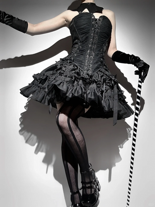 Lolita Drawstring Hem Skirt Gothic Black Kuro Ruffle