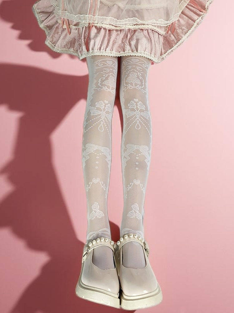 Style White Lace-Printed (2 Black) Stockings Colors: Ornate Lolita