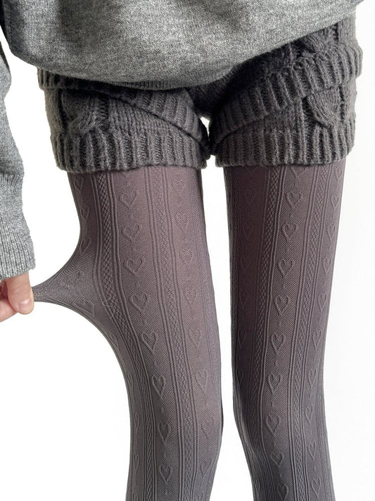 Tights (4 Colors: White Pattern Textured Heart