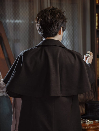 コート スチームパンク ブラック 取り外し可能なケープ