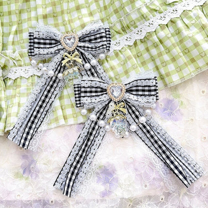 Color Decorated Rhinestone Hairclips 4 Charm Options Beaded Pattern Strawberry Heart Plaid And