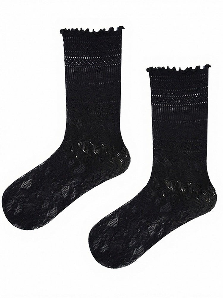 Lace Pattern Ruffle Calf Socks - ModaSwings