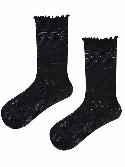 Lace Pattern Ruffle Calf Socks - ModaSwings