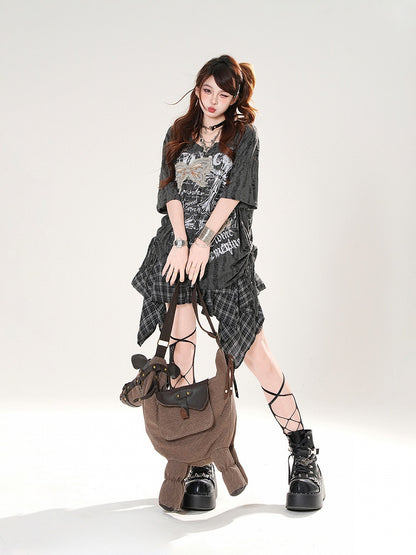 バタフライアップリケ クロスプリント ダメージ加工 穴あき