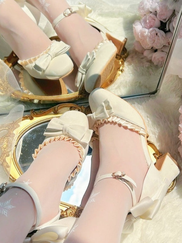 Decorative Closure Ruffles Mid-heel Bow with Trim Lolita Beige in Elegant Shoes -