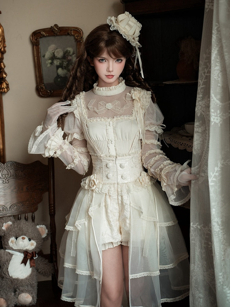 with High Detachable Straps Waist Beige Shoulder Lolita Bloomer Shorts Ouji