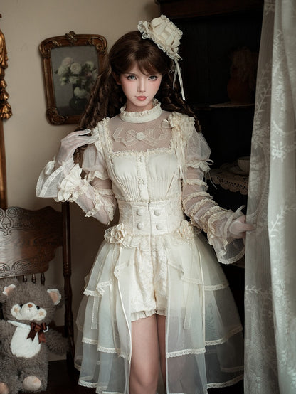 with High Detachable Straps Waist Beige Shoulder Lolita Bloomer Shorts Ouji