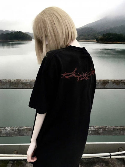 Short Sleeve T-Shirt with Red Tattoo Print - WET BODY