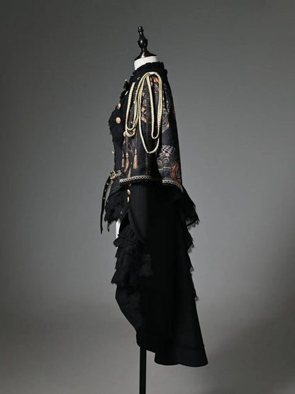 Modisches Lolita-Outfit-Oberteil mit schwarzen Ärmeln – Long Knight + Ouji