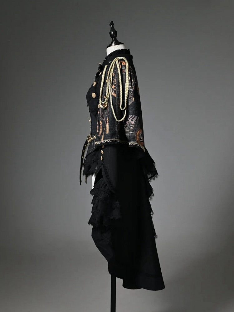 Black Ouji Top & One-Shoulder Cape Tailcoat